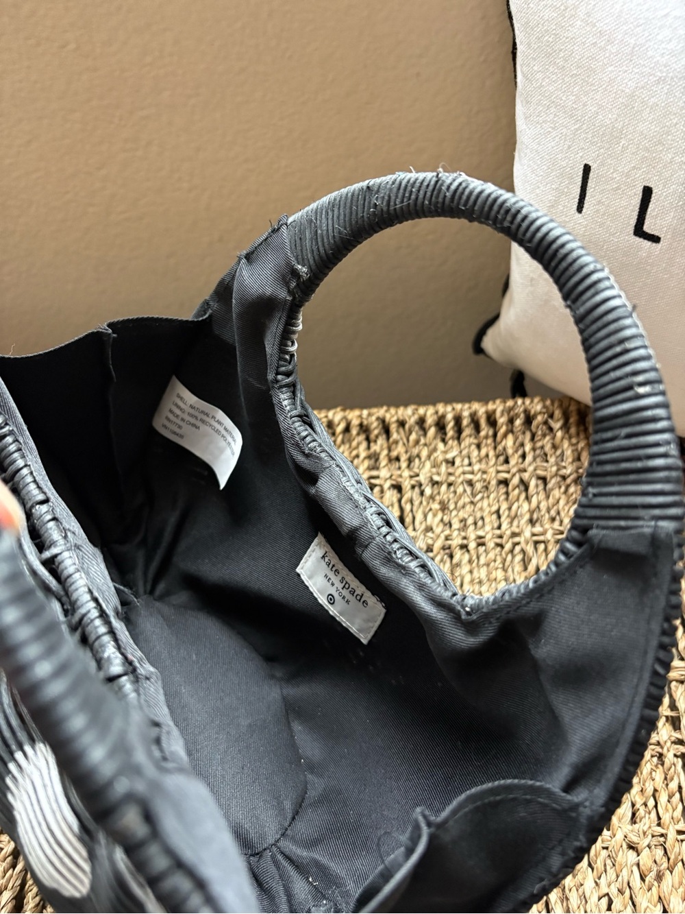 kate spade for Target Black and White Polka Dot Round Wicker Basket - Picture 2 of 5